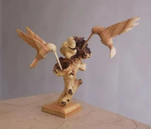 Wooden Hummingbird Couple Sculpture, Handmade, Figurine, Decor, Gift for Her - Picture 1 of 7
