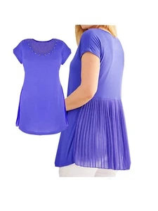 Marisota Womens Back Pleat Panel Jersey Top With Stud Neckline Iris Blue UK 14 - Picture 1 of 7