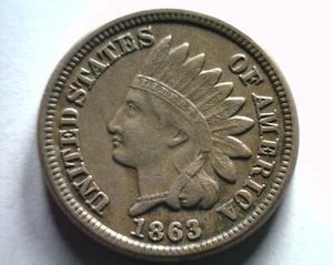 CENTAVO INDIO 1863 EXTRA FINO XF EXTREMADAMENTE FINO EF BONITA MONEDA ORIGINAL - Imagen 1 de 2