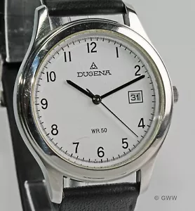 DUGENA (2332) Stahl-Quartz-Uhr, Datum – neues Lederband – 2000er - Bild 1 von 9