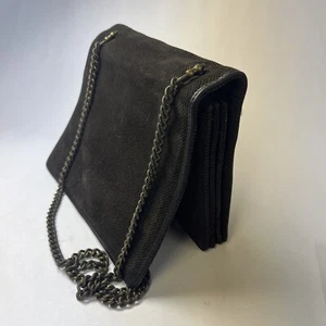 Bottega Veneta Dark Brown Suede Cross Body Bag With Chain 9x7 Vintage - Picture 1 of 24