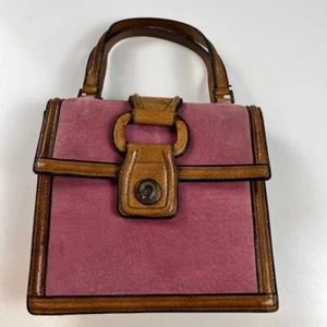 Unbranded Top Handle Bag Handbag Small Suede Pink and Brown - Bild 1 von 11