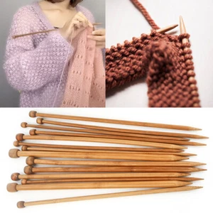 Pair 3mm-10mm Bamboo Knitting Needles Pointed Carbonized Wooden Single 35cm - Picture 1 of 38