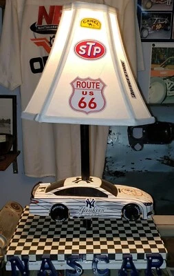 CUSTOM NASCAR/NEW YORK YANKEES LAMP. RACE CARS AND BASEBALL! - Image 1 of 4