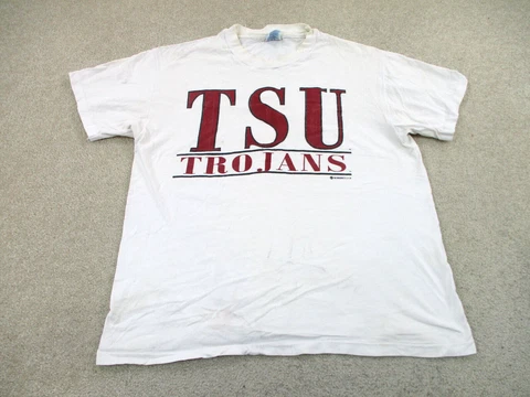 VINTAGE Troy Trojans Shirt Adult Large White Red TSU College Football Mens * Cover