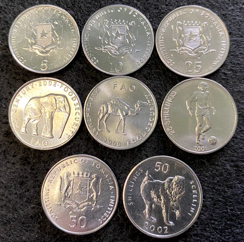 Somalia 4 Coins Set 5, 10, 25, 50 Shillings UNC World Coins Cover