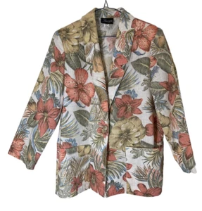 VTG Radcliffe Womens Linen Blazer Jacket 10 Pastel Floral Gold Button M - Picture 1 of 8