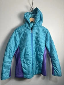 Spyder Girls Puffer Jacket Size XL (18 Girls) Aqua /Purple - Picture 1 of 13