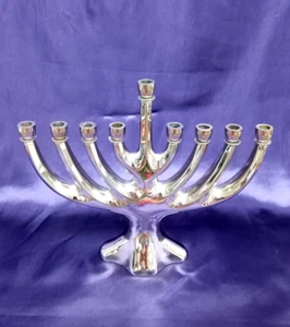 Tree of Life Menorah SOLID BRASS Nickel Plated 7.5 x 9" HAND CRAFTED Fast Ship - Picture 1 of 12