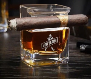 JOHNNIE WALKER 200th ANNIVERSARY Whiskey Glass W/Cigar Holder - Picture 1 of 1