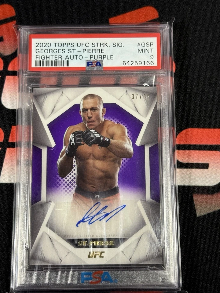 2020 Topps Striking Signatures Georges St-Pierre Purple Auto /99 #STS-GSP Psa 9 - Image 1 of 2