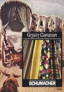 1971 Schumacher Fabrics: Gypsy Caravan Vintage Print Ad - Picture 1 of 1