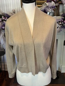 Calvin Klein Women's Cropped Beige/Glitter Bolero Jacket Shrug Size L 3/4 Sleeve - Picture 1 of 10