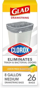 Glad Medium 8 GAL Kordelzug Müllbeutel mit Clorox, Zitrone frisch, 26 Ct Fragen - Bild 1 von 6