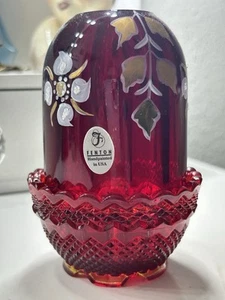Vintage Fenton Amberina Cadmium Floral Fairy Lamp *Scott Kisner* - Picture 1 of 10