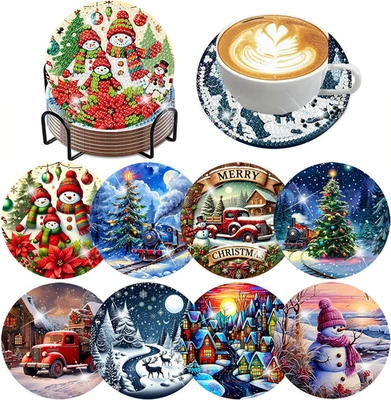 Kit de 8 Posavasos Arte Diamante Navidad con Soporte, Almohadillas de Corcho Antideslizantes Foto 1 de 4
