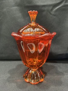 VTG Viking Glass Amberina Orange W/ Lid Candy Dish Unmarked 10”TX 6” W - Picture 1 of 11