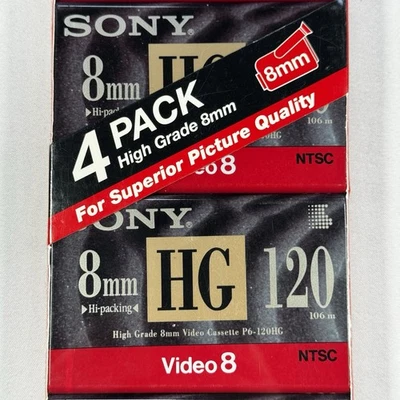 Sony 8mm HG 120 Video 8 High Grade Video Cassette P6-120HG NTSC 4-Pack NEW - Image 1 of 3
