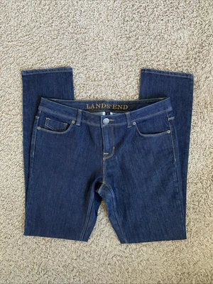 Lands’ End Talla 8 Pierna Recta Lavado Oscuro Denim Azul Jeans tiro Medio Foto 1 de 3