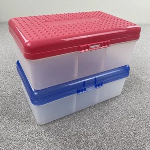 Vtg Spacemaker Jumbo Large Pencil Box Storage Crayon Marker Pink Blue Y2K - Picture 1 of 15
