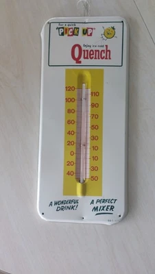 Nice Vtg  "QUENCH" Soda Pop Metal/Tin Advertisement Thermometer Sign USA WORKS! - Image 1 of 4