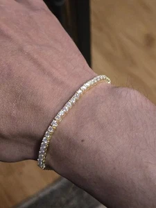 14k Gold Over 925 Silver And Moissanite Tennis Bracelet 8" - Picture 1 of 6
