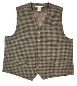 Perry Ellis Mens Large Vest Waistcoat Wool Blend Check Plaid Black Gray - Picture 1 of 4