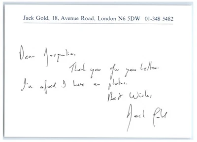 JACK GOLD British Film Director Autograph Hand Written Signed Note Card - Image 1 of 2
