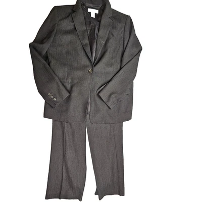 Traje De Colección Alfani Para Mujer 14 Pantalones Marrón Negro Espiga Botón Único Foto 1 de 4