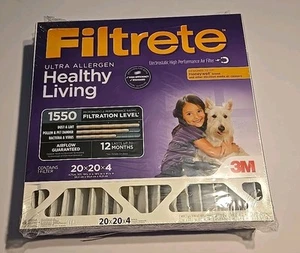 3M Filtrete Ultra Allergen Heathy Living 1550 Air Filter 20 x 20 x 4 Deep Pleet - Picture 1 of 2