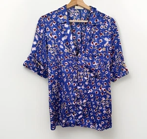 Open Edit Damen Hemd mit Knopfleiste Blau Multi Abstrakt Bündchen Ärmel Print Größe XS - Bild 1 von 7