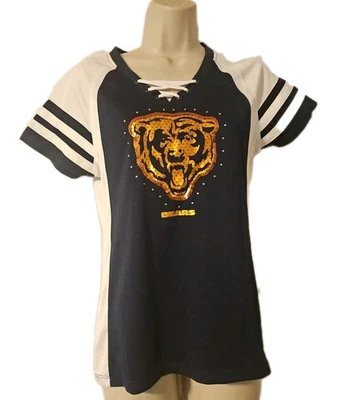 Majestic NFL Chicago Bears Mujer Talla S Top Con Cordones Cuello Metálico Adornado  Foto 1 de 4