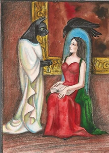 ACEO PRINT OF PAINTING RYTA BLACK CAT CROW RAVEN GOTHIC WICCA BOOK HALLOWEEN Art - Picture 1 of 1