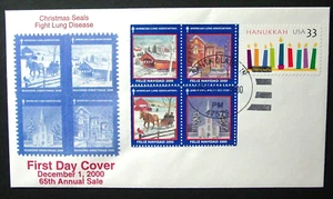 US, 2000 Santa Claus IN FDC & Tied On, Cachet & ALA Seals, Hanukkah, Unused - Imagen 1 de 5