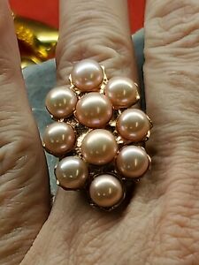 QVC size 6 Honora Cultured Pearl Elongated Bronze Cluster Ring 7-4