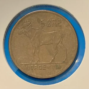 1971 Norway 5 Ore Coin Moose Animal - Picture 1 of 3
