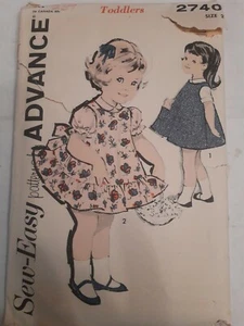 Pinafore Dress Blouse Advance Sewing Pattern 2740 Toddlers Size 2 Short Vtg 50's - Picture 1 of 5