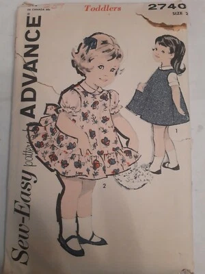 Pinafore Dress Blouse Advance Sewing Pattern 2740 Toddlers Size 2 Short Vtg 50's - Image 1 of 4