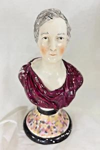 Antique Staffordshire 19C 8" Pearlware Bust Figurine of a Roman w Toga - Picture 1 of 10