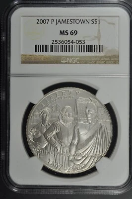 2007 P Jamestown $1 Silver 400th Anniversary coin-NGC MS 69 - Image 1 of 2