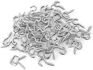 Silver 1 Inch Metal Cup Hook Round End Screw Hook Self Tapping Screw Hook 100... - Picture 1 of 7