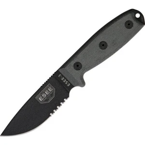 ESEE Model 3 Part Serrated Fixed Knife 1095HC Steel Micarta Handle - ES3SMMB - Picture 1 of 2