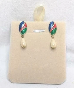 80's Vintage Enamel & Faux Pearl Drop Earrings Red, Blue, Green Cara Mia LOVELY - Photo 1 sur 3