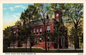 Glasgow Kentucky~Barren Country Court House~Spring Trees~1932 Linen Postcard - Picture 1 of 2