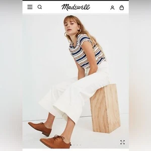 Madewell Emmett Wide Leg Crop Pants White Corduroy High Waisted Rise sz 29 - Picture 1 of 13