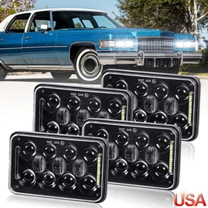 For Cadillac Eldorado 1975-1985 H4656 4X6" LED Headlights Hi-Lo Beam Angel Eyes - Picture 1 of 16
