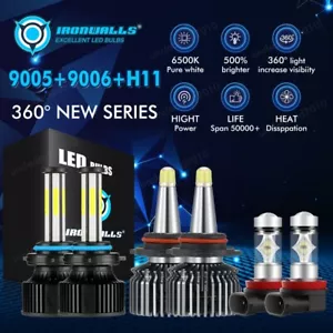6/8-sides 360° 9005+9006+H11 Combo LED Headlight High+Low Beam+Fog Bulbs 6500K - Foto 1 di 12