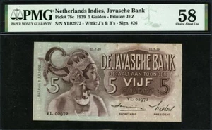 Netherlands Indies 1939 5 Gulden P78c PMG 58 AUNC - Picture 1 of 2