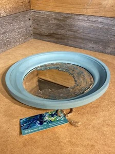 Custom Round Teal Handmade Rustic Mirror With Wave Effect Ripple Boho Beachy - Picture 1 of 5