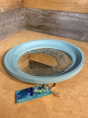 Custom Round Teal Handmade Rustic Mirror With Wave Effect Ripple Boho Beachy - Image 1 of 4